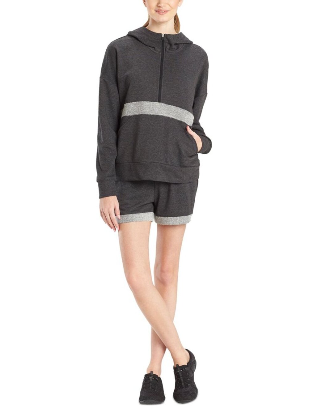 Josie Natori Womens Activewear Chi French Terry Active Half-Zip Top
